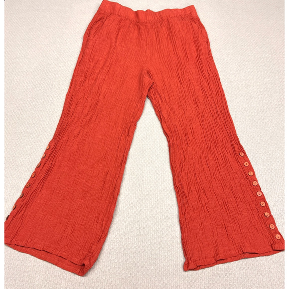 Soft Surroundings Pants Womens L Salmon Pink Ramie Rayon Pull On Wide Leg - Picture 1 of 11
